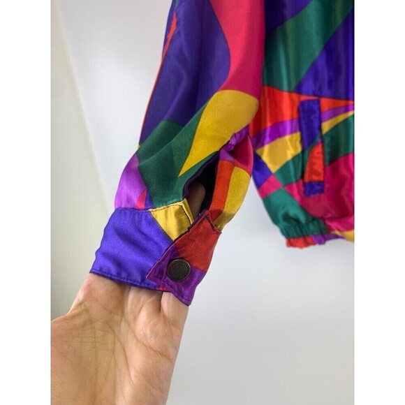 BOGO Monaliza Satin Jacket Vintage Reversible Purple Multi Geo Full Zip Pocket L - Picture 2 of 16